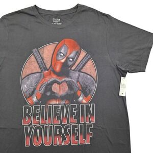 NWT Marvel Deadpool Believe In Yourself‎ Graphic T-Shirt Charcoal Gray Mens XL